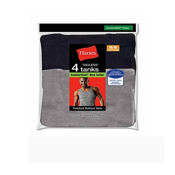 Hanes Men's TAGLESS Ribbed A-Shirt 4-Pack-392P4-Assorted - Picture 1 of 1
